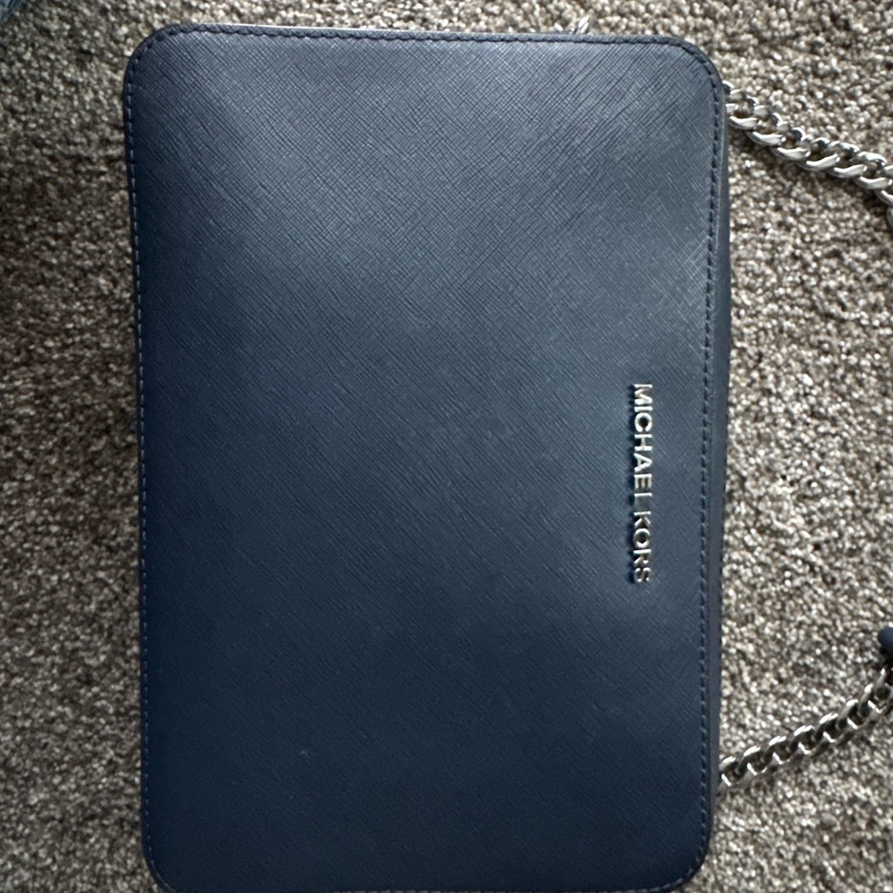 Michael Kors Dark Blue Jet Set Large Saffiano Leather Crossbody Bag